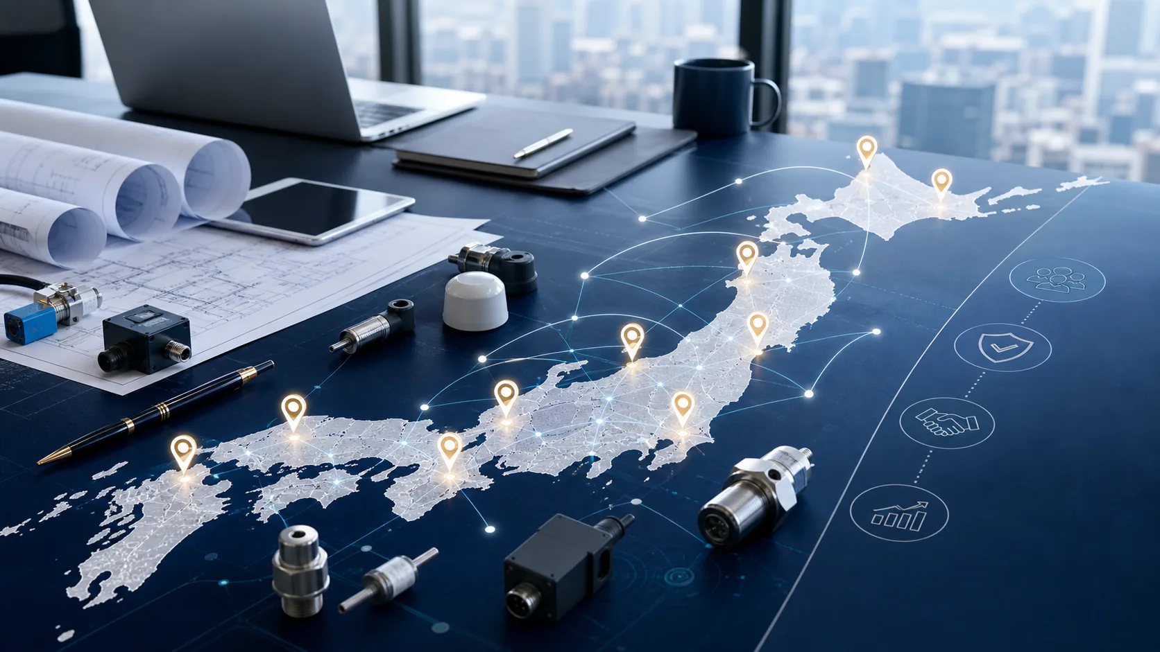 全国のセンサー企業の候補先探索と匿名打診を示す対応エリア