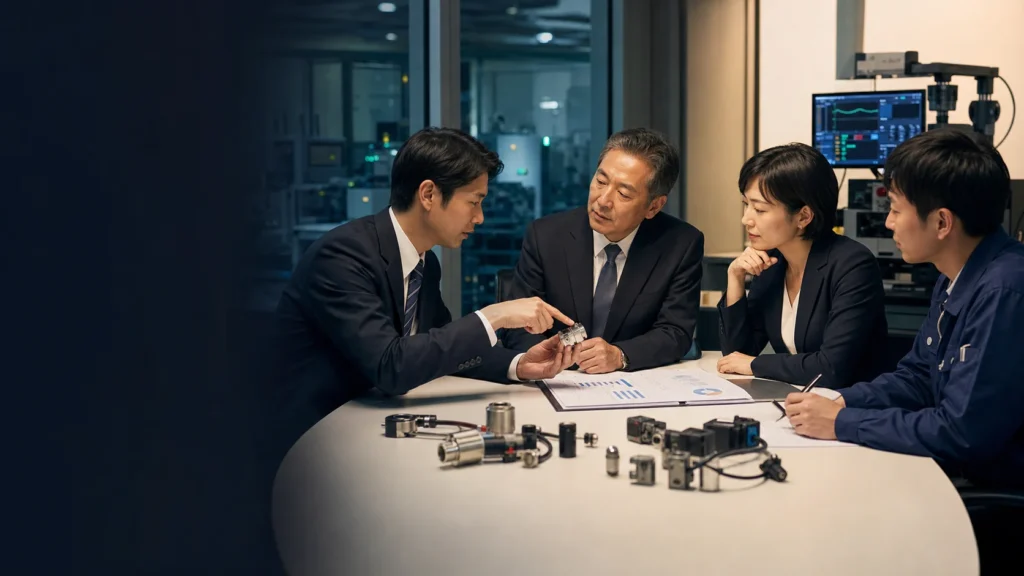 センサー企業のM&A相談で技術承継を話し合う専門家と経営者