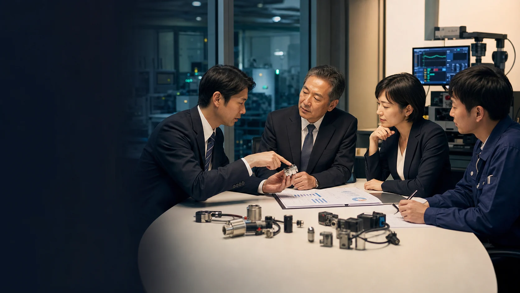 センサー企業のM&A相談で技術承継を話し合う専門家と経営者
