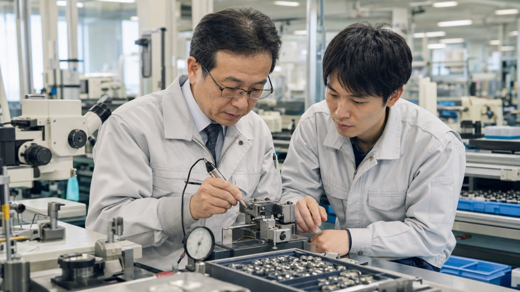 大阪・堺の工場IoTと予知保全センサーの技術承継を確認する担当者