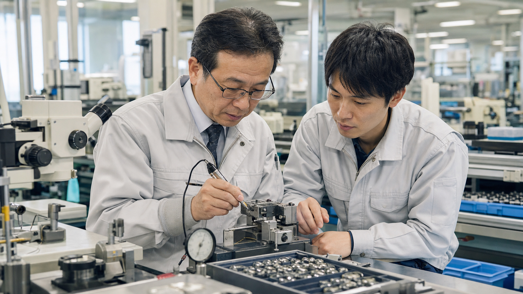 大阪・堺の工場IoTと予知保全センサーの技術承継を確認する担当者
